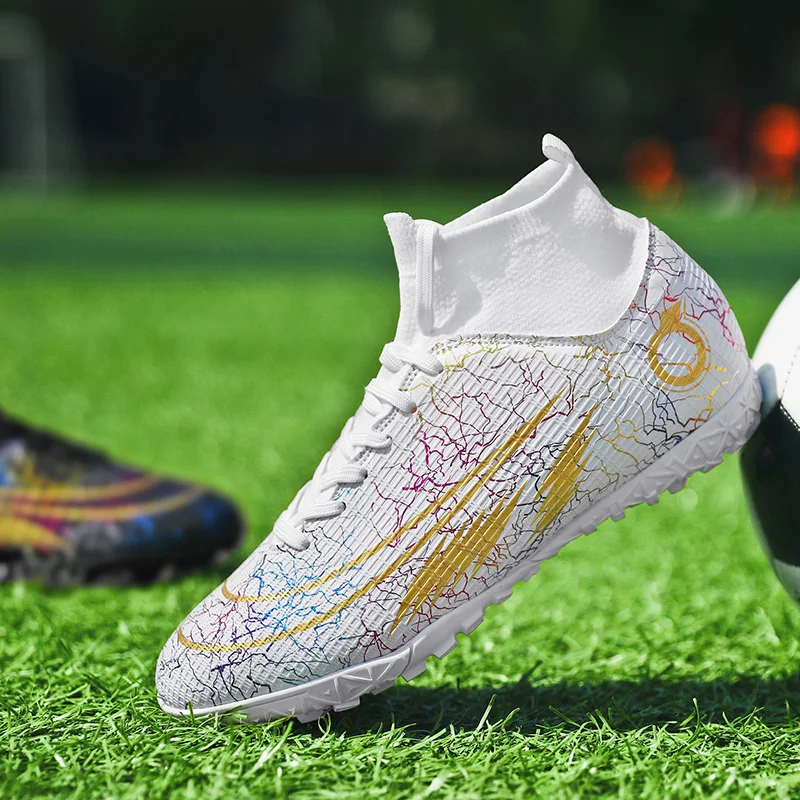 R.xjian High Ankle 35-47 Soccer Shoes Men  Large Size TF/FG  Outdoors Training Football Boots Non-slip Indoor Cleats Kids