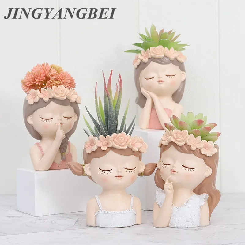 

Wreath Fairy Flower Pot Artificial Plants Resin Girl Vase Succulent Planter Pot Bonsai Cactus Home Wedding Decoration Craft
