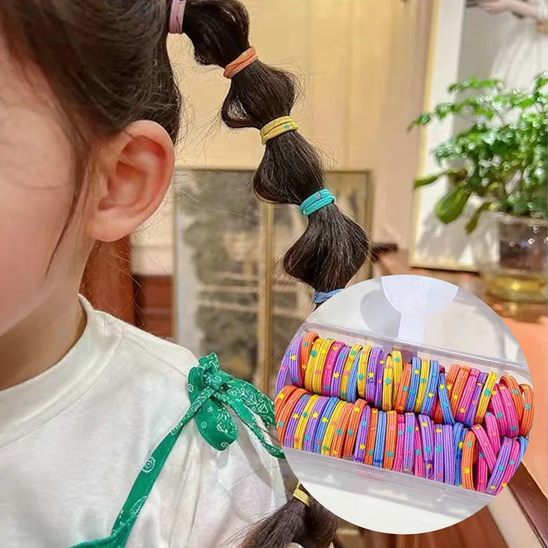 

1set Color Head Rope High Elastic Thick Ponytail Tied Hair Ring Rubber Band Cute Print Thumb Hair Rope Hair Accessories For Girl