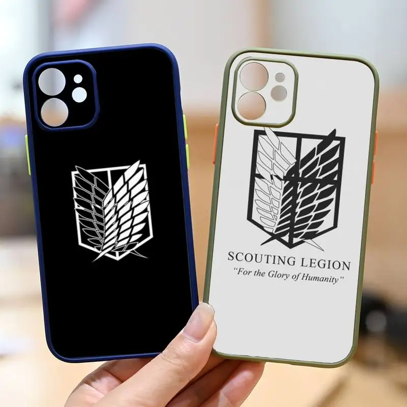

Japanese Anime Attack On Titan Phone Case For iPhone 13 12 11 Mini Pro XR XS Max 7 8 Plus X Matte transparent Back Cover