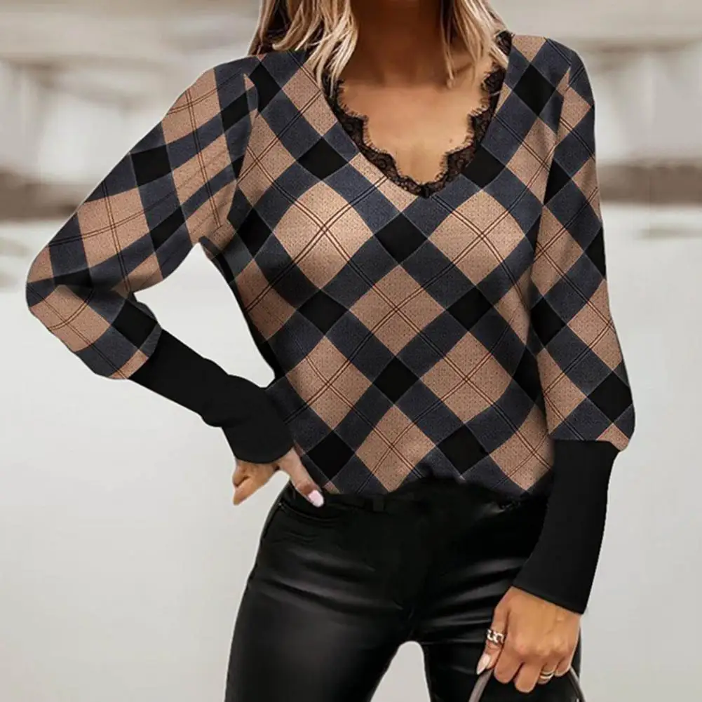 

Женский кружевной свитер с V-образным вырезом и длинным рукавом