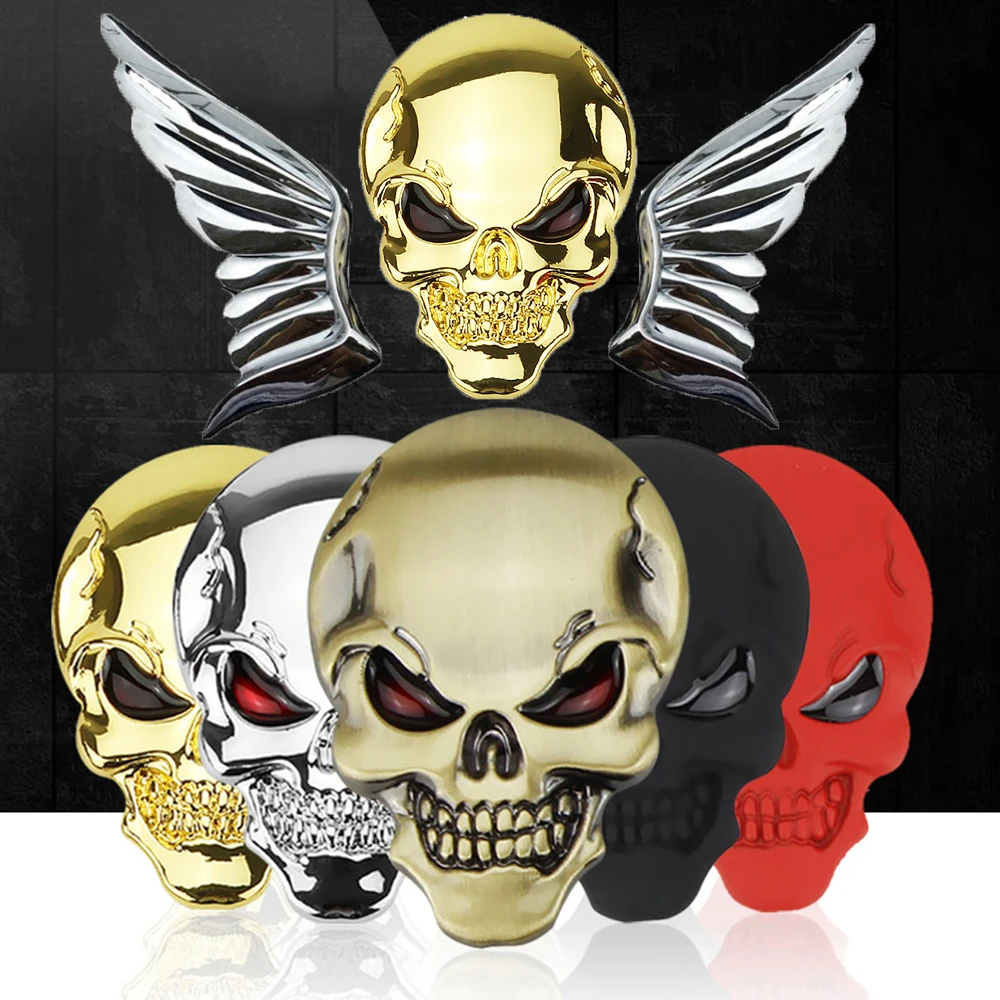 

3D Skull Wing Metal Car Sticker Logo Skull Emblem Badge Car Motorcycle Decal Stickers Zinc Alloy Car Accessories For Auto Decal