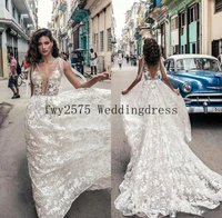 cuba african sexy deep v neck backless wedding dresses full lace floral appliques wedding dress beach bridal gowns