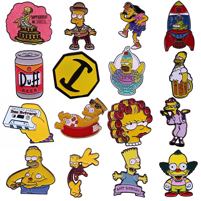 

Comedy Anime TV Simpson Enamel Pins Homer Duff Beer Brooch Lapel Badges Cartoon Funny Jewelry Gift for Kids Friends