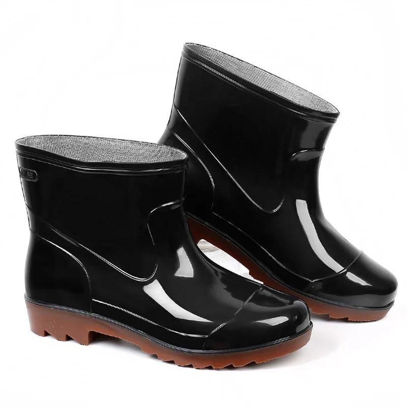 

Rainboots Mens Mid Tube Water Shoes Black Rubber Shoes Beef Tendon Bottom Waterproof Work Shoes Overshoes Man Car Wash Shoes