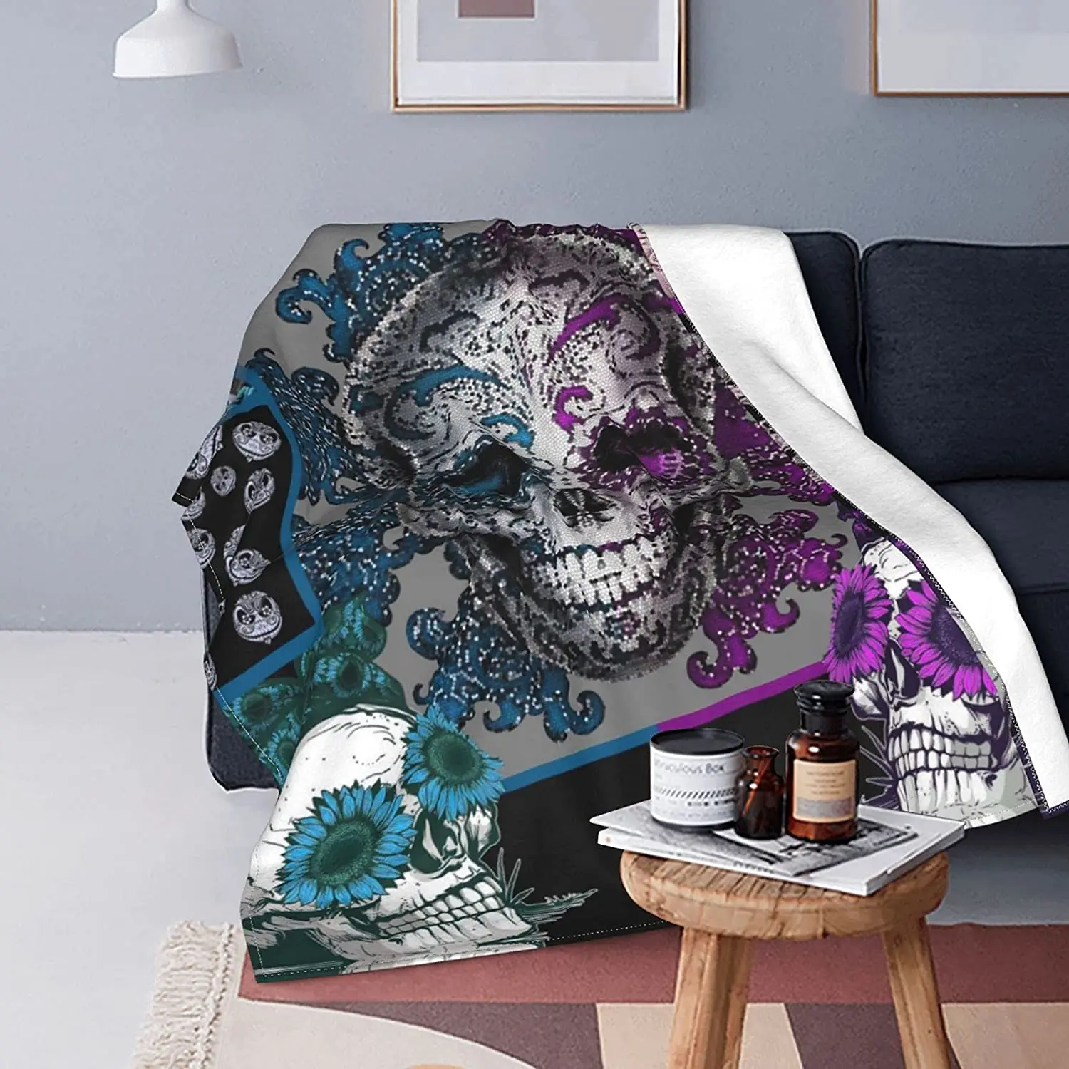 

Throw Blanket for Women Men Purple Sugar Skull Warm Soft