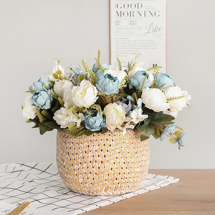 

Simulation flower bunch five-headed oil painting peony flower home decoration porch desktop fake flower potted bouquet silkcloth