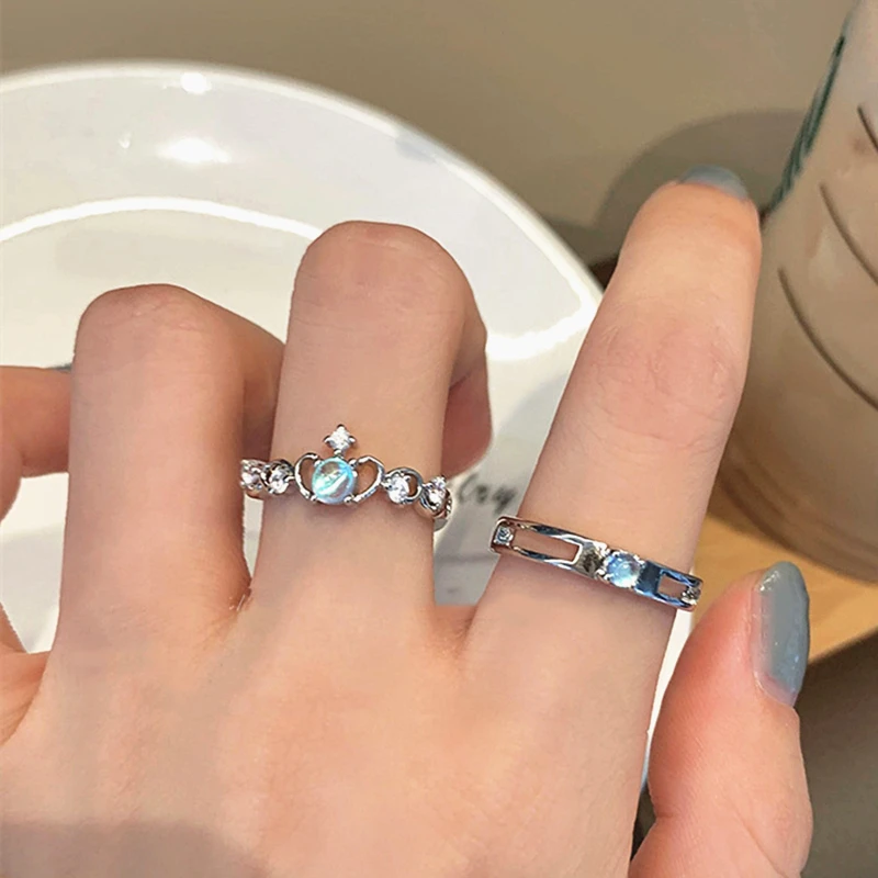 

New Minimalist Moonlight Zircon Ring for Women Couples Handmade Geometric Party Fashion Jewelry Accessories
