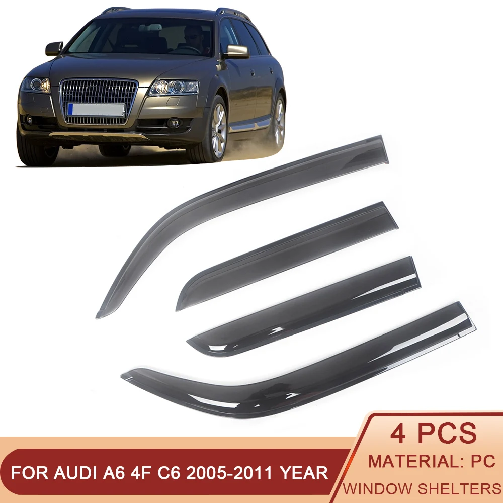

For Audi A6 4F C6 2005-2011 Wagon Auto Black Tinted Car Side Window Visor Guard Vent Awnings Shelters Rain Guard Door Ventvisor