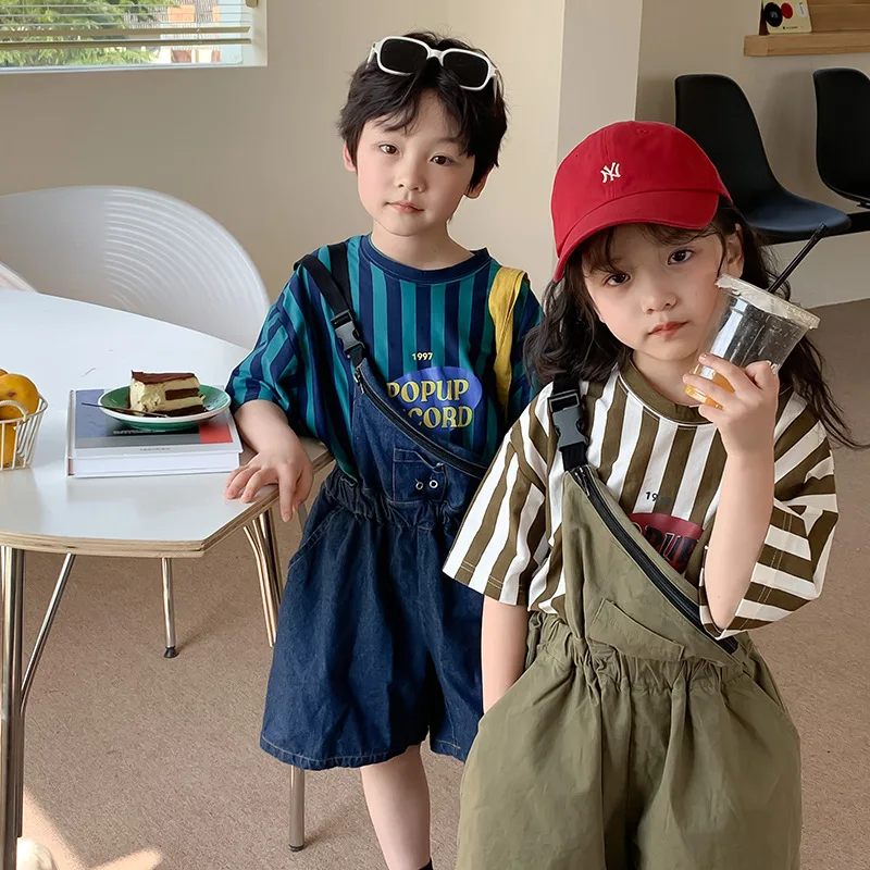 

2022 Kids Two Piece Clothing Set Girls Boys Fashion Football Top+Jean Pants Summer 2 Piece Outfit Korean Children Clothes Suit