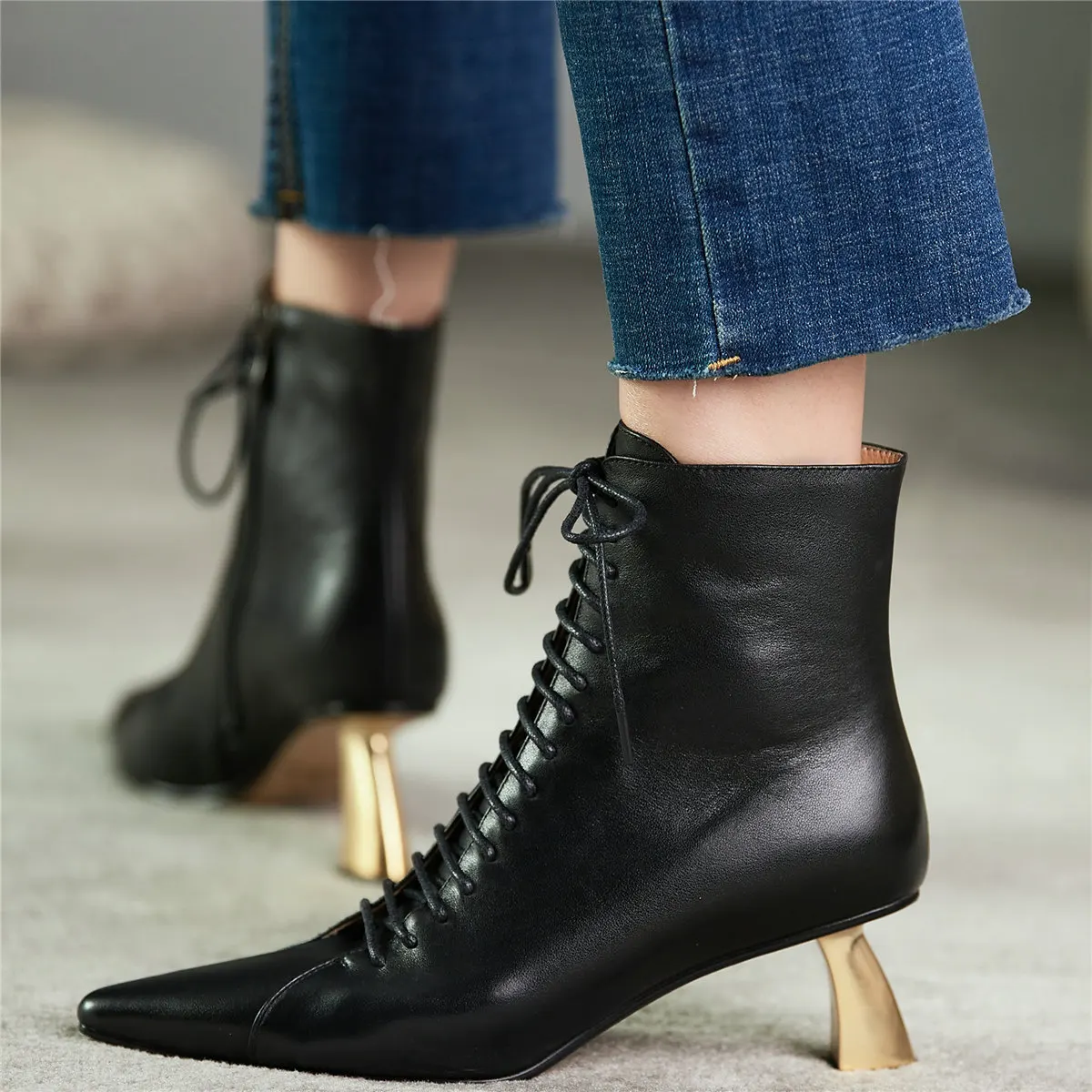 

2022 Ladies Party Shoes Women Genuine Leather High Heel Pumps Female High Top Ankle Boots Pointed Toe Office Shoes Casual Shoes