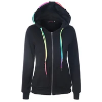 solid color zip up hoodie social harajuku hoodie womens harajuku sweatshirt long sleeve winter velvet thicken jacket clothes