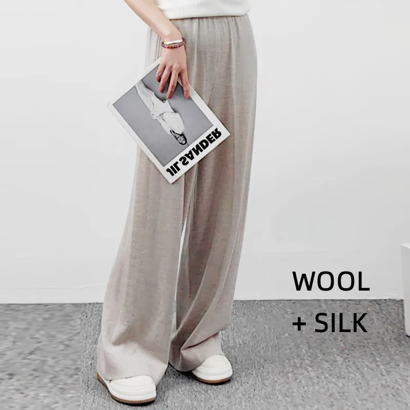 silk wool wide leg pants womens baggy streetwear fashion clothing black women clothes sweatpants woman outfits flare trousers