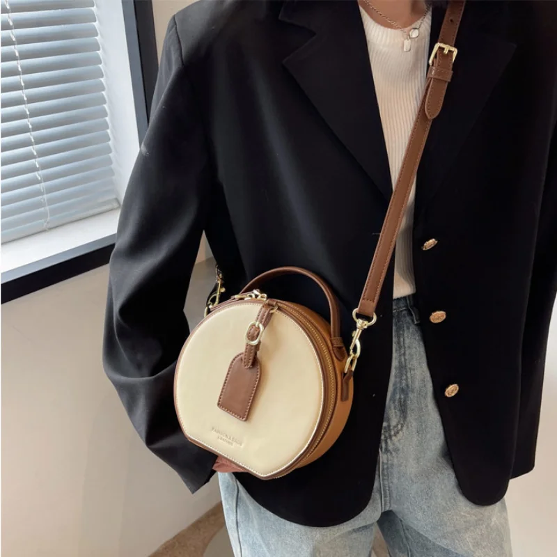 Women's Retro Fashion Small Circular Handheld Crossbody Bag for Women Simple Luxury One Shoulder Underarm Bolsa Feminina Handbag
