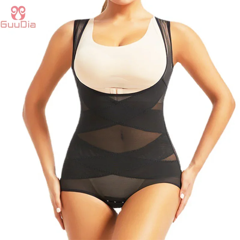 Женское боди с крючком GUUDIA Плиссированное U-образным вырезом сеткой и эффектом