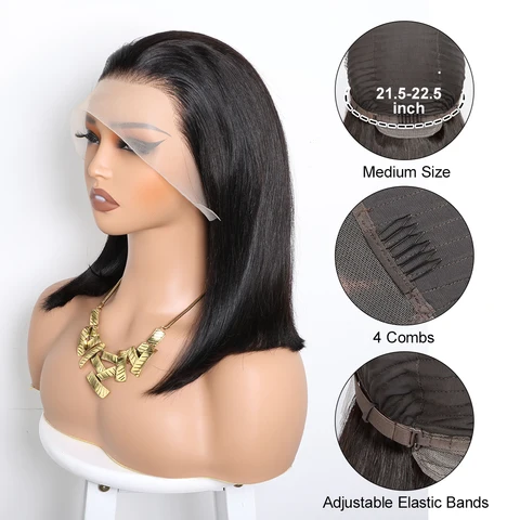 250% Плотность Боб Парики 13x4 Полный Парик Фронта Шнурка Короткие Прямые Парики Человеческих Волос Натуральные Черные Прямые Боб Парики Человеческих Волос Для Женщин