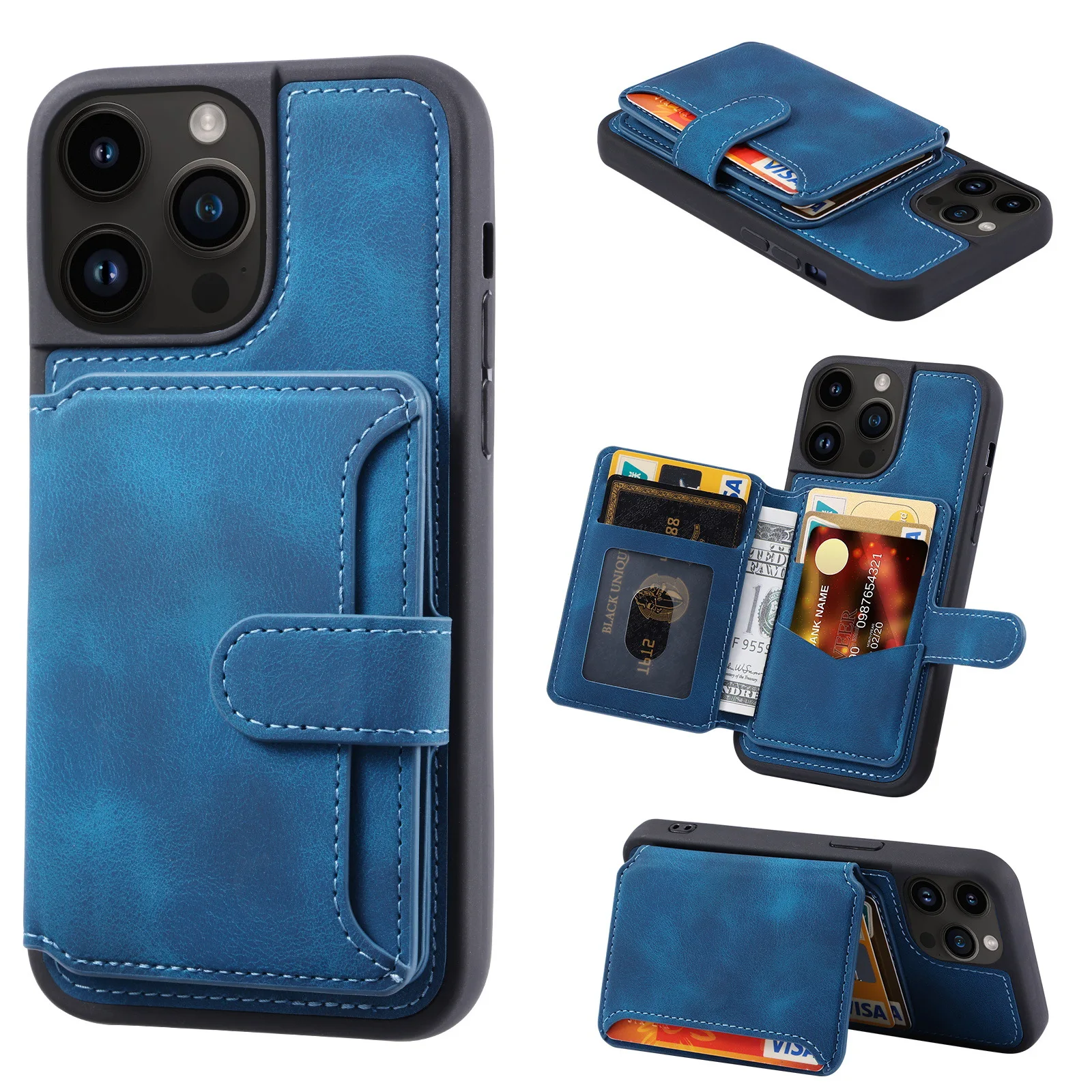 

Wallet Cover Cards Holder Pocket Phone Case For iPhone 11 12 13 14 Pro Max 14 Plus Insert Anti-theft Leather Shockproof Cover