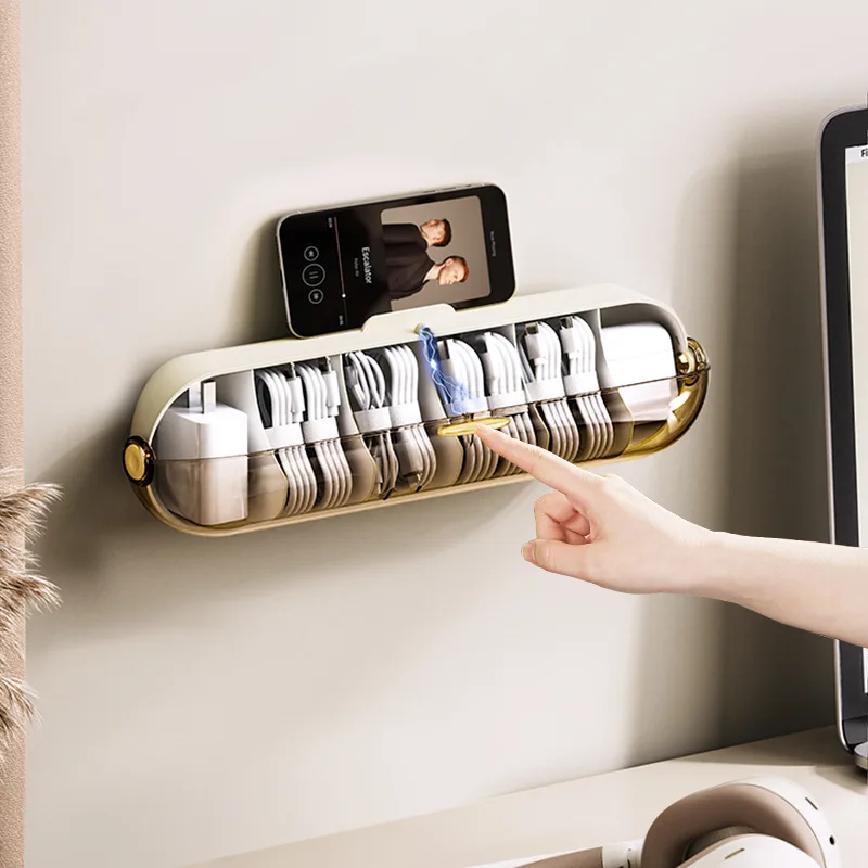 

Data Cable Storage Box Wall Mounted Charging Cable Mobile Phone Charger Plug Desktop Organizer Artifact Cable Storage Rack