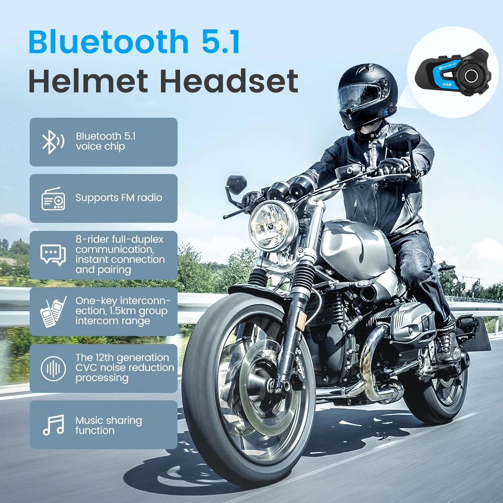 Мотогарнитура-Интерком GEARELEC GX8 6-8 мотоциклистов Bluetooth полнодуплексное