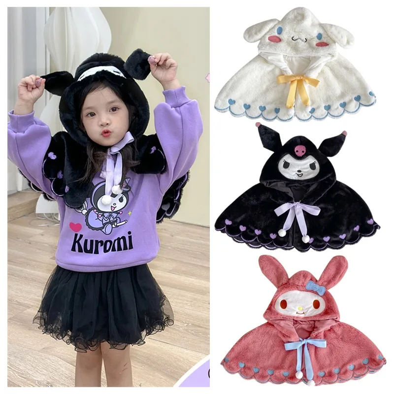 

Детский Модный пуловер с аниме Sanrioed My Melody Kuromi Cinnamoroll, свитер, топ, кавайная накидка с капюшоном, шаль, детская одежда