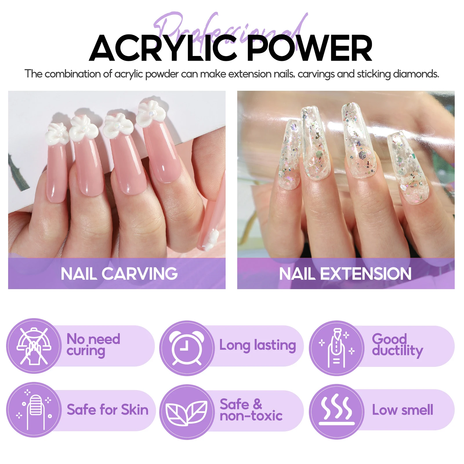 COSCELIA 5 Упаковок 8 Г Набор Кристаллических Акриловых Пудр-прозрачный Розовый