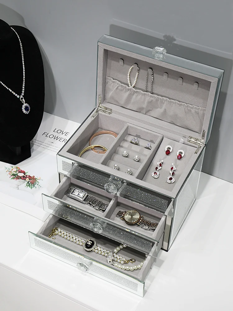 

Шкатулка для хранения ювелирных изделий, стеклянный органайзер для ожерелий, колец, сережек, изысканный подарок, держатель для девушек