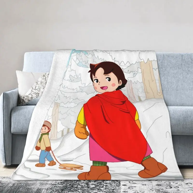 

Heidi And Peter Are Sledding Sofa Fleece Throw Blanket Warm Flannel Cartoon Alps Mountain Blanket for Bedroom Office Couch Quilt