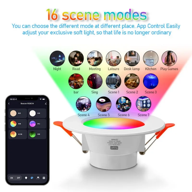 Tuya Bluetooth Smart Downlight Full Color Dimming Alexa Voice App Control Tuya Downlight Smart Home Luces Led Led Light Cocina