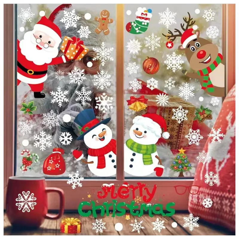 

Christmas Santa Claus Window Stickers Wall Ornaments Merry Christmas Decorate Furniture Children Sticker New Year 2023