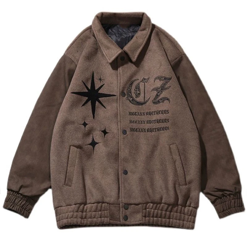 

Vintage Varsity Jacket Men Loose Lapel Pilot Bomber Jacket Baseball Coats Autumn Embroidery Return Woman Coat Hip Hop Streetwear