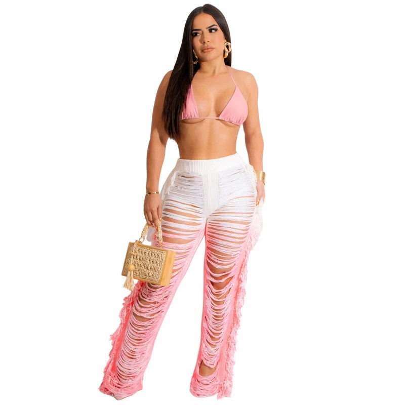 

Tassels Seersucker Women's Set Sleeveless Bras And Pants Suits 2023 Summer Fashion Sweatsuit Two 2 Piece Set Outfit Tracksuit