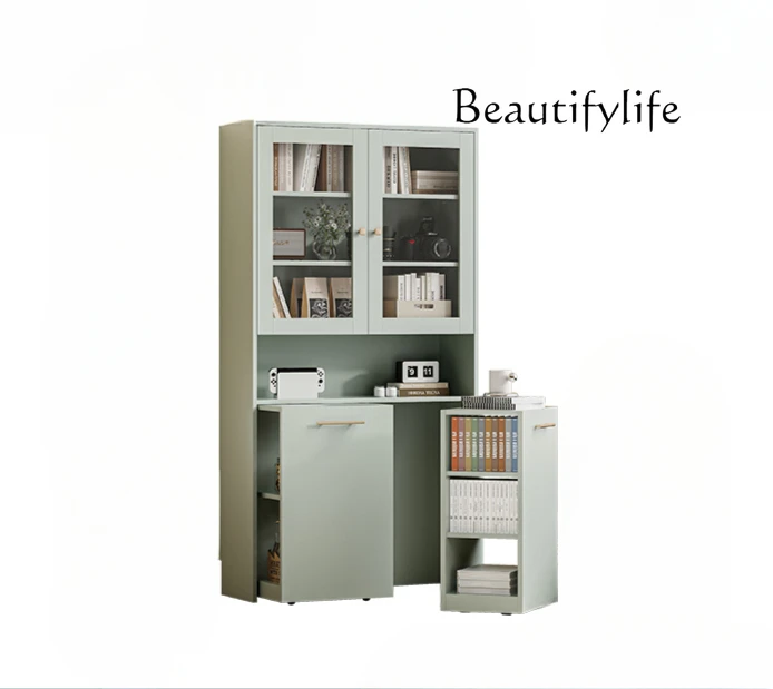 Скандинавский зеленый комбинированный книжный шкаф двойная дверь стеклянный