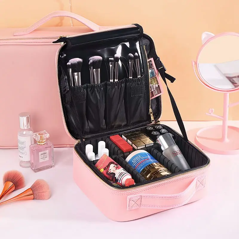 

Fashion Black Portable Professional Portable Care Products Makeup Bag Large Capacity Multifunctional Suitcase Storage Box E825