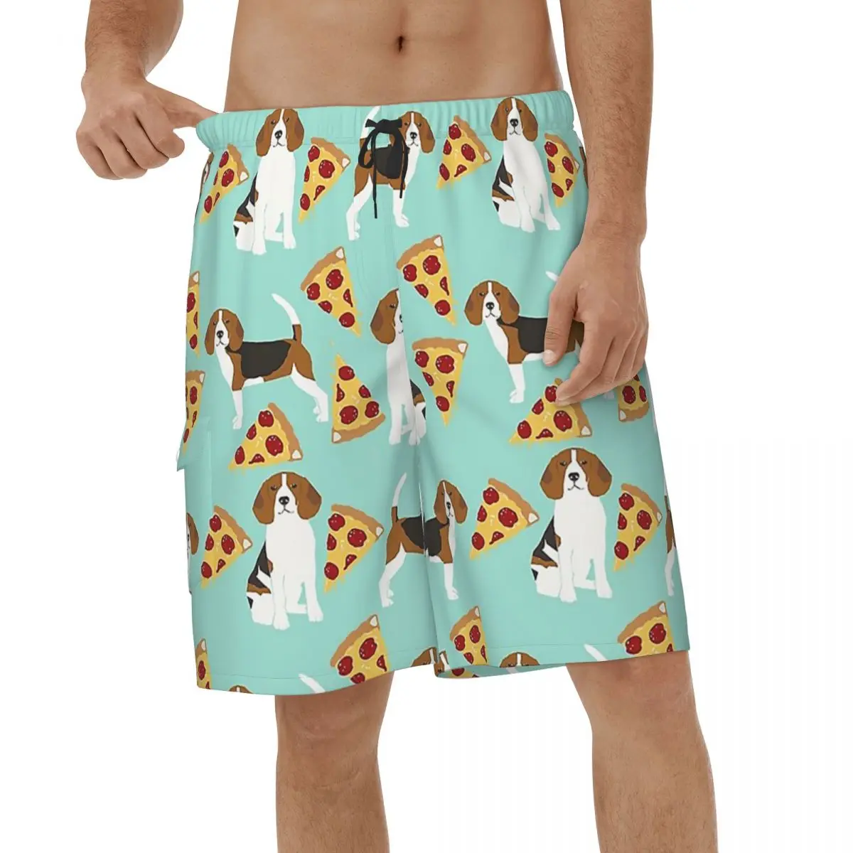 

Beagles Love Pizza Dog Shorts Summer Men's Swimming Shorts Food Funny Casual Male Swim Trunks