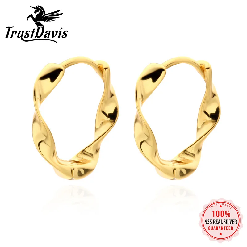 

TrustDavis Real 925 Sterling Silver Hoop Minimalist Twist Wave Drop Hoop Earring For Daughter Girls Birthday Gift Jewelry DF106