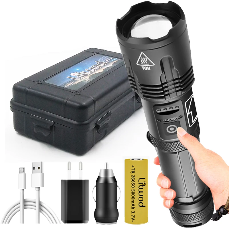 

Led Flashlight Zoomable XHP180 2,000,000LM 9-core Torch Usb Rechargeable 18650 or 26650 Battery Power Bank Function Lantern