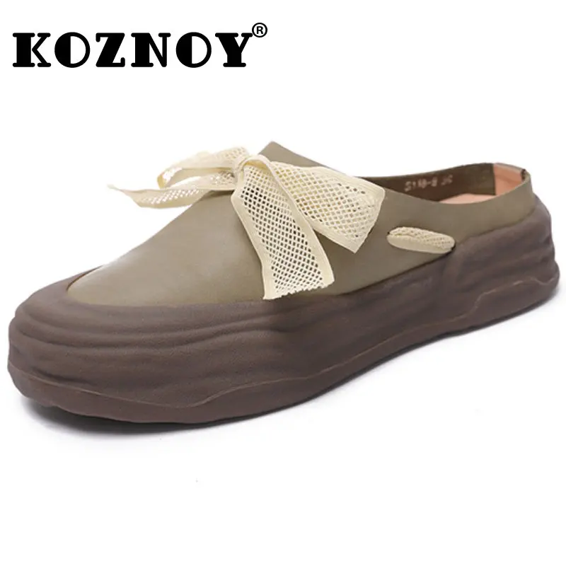 

Koznoy Women Platform Slippers 3cm Summer Shoes Flats Slip-on Loafer Vulcanize Comfort Fashion Genuine Leather Custom Slipper