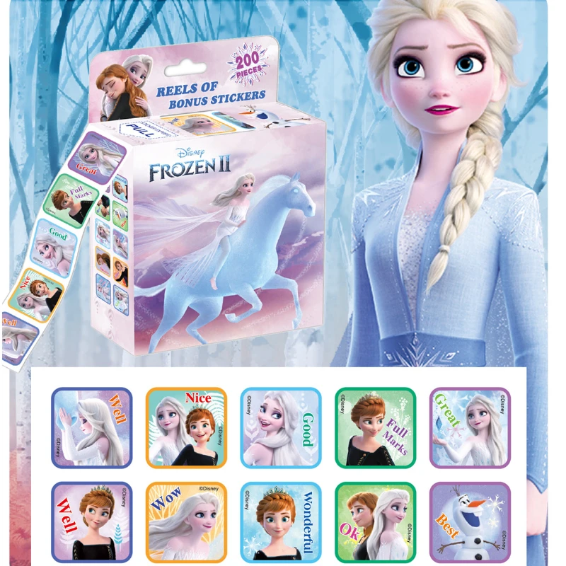 

200 блестящие Мультяшные стикеры «Человек-паук», в рулоне, «Холодное сердце», Эльза, принцесса, Микки, Винни, пух, София, декоративные бонусные...