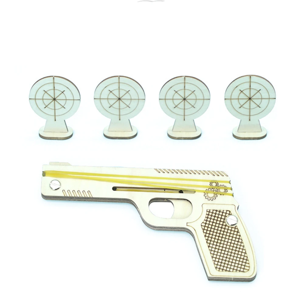 

Mini 3D Rubber Band Guns Toys Wooden Mechanical Shooting Models Kits Assembly Build Block Steam Puzzles for Child DIY Pistol