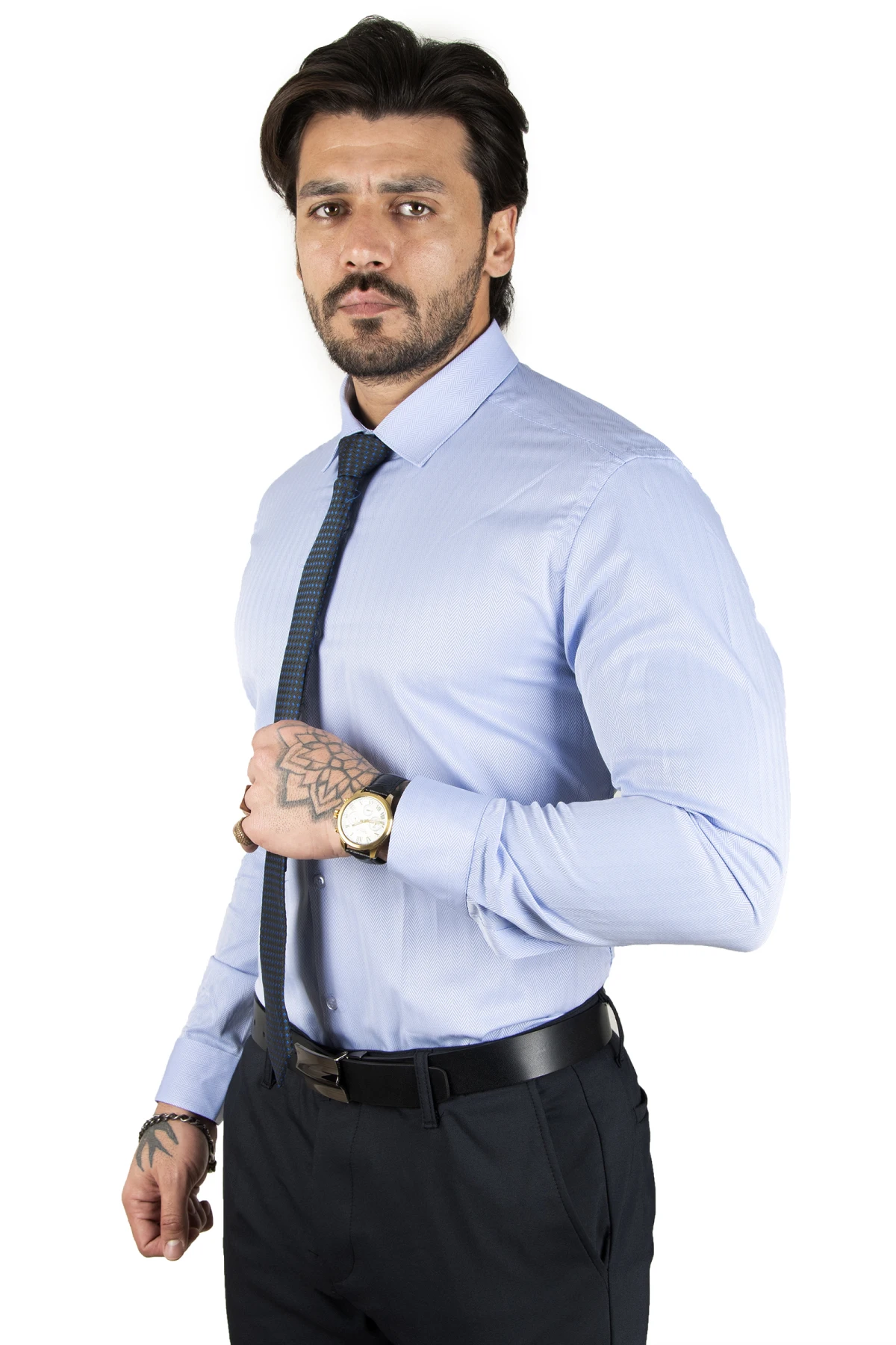 DeepSEA line patterned Slim Fit upright collar shirt 2201008