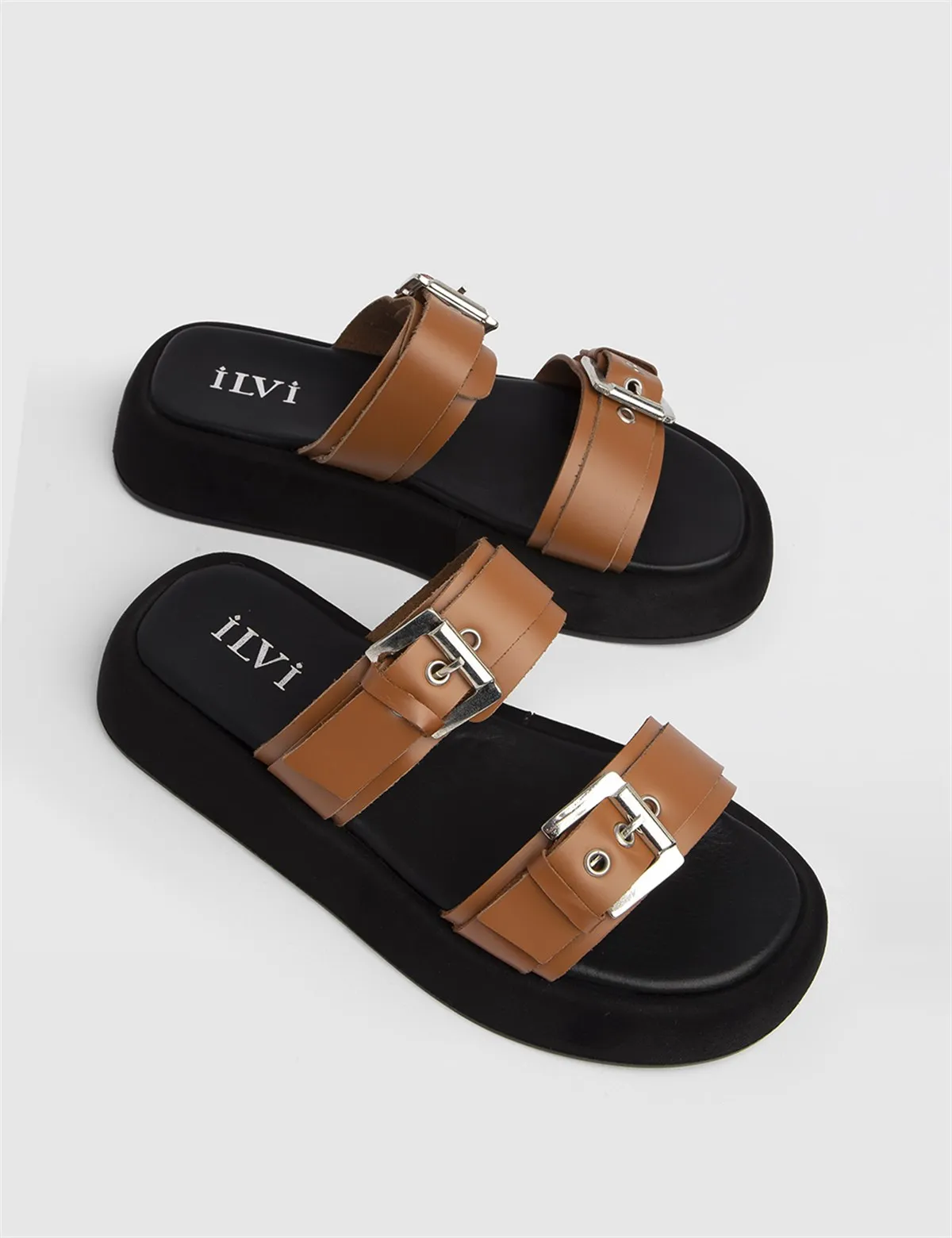 

ILVi-Genuine Leather Handmade Helge Saddle Brown Leather Women's Slide Shoes 2022 Spring/Summer