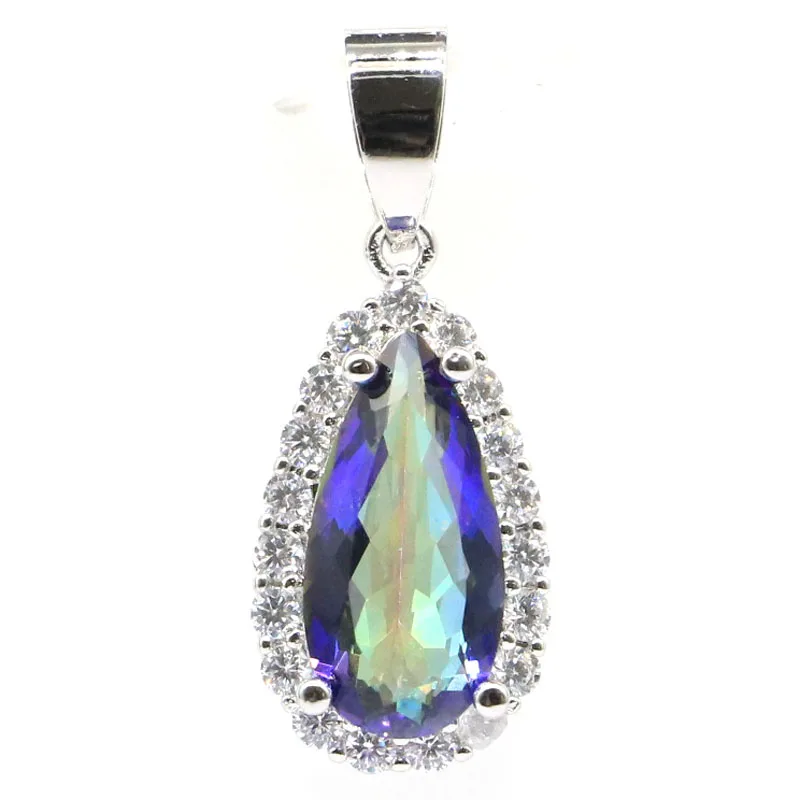 

3.5g 925 SOLID STERLING SILVER PENDANT Fire Rainbow Mystic Topaz Tanzanite Green Peridot Violet Tanzanite CZ Ladies Wedding