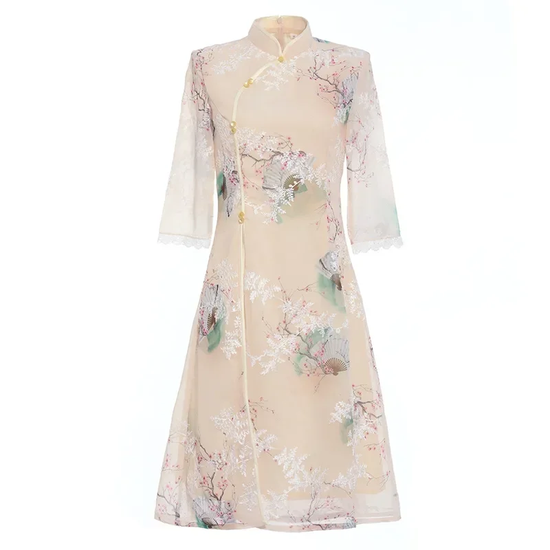Лето 2023 Повседневное платье средней длины AoDai Ципао современное традиционное