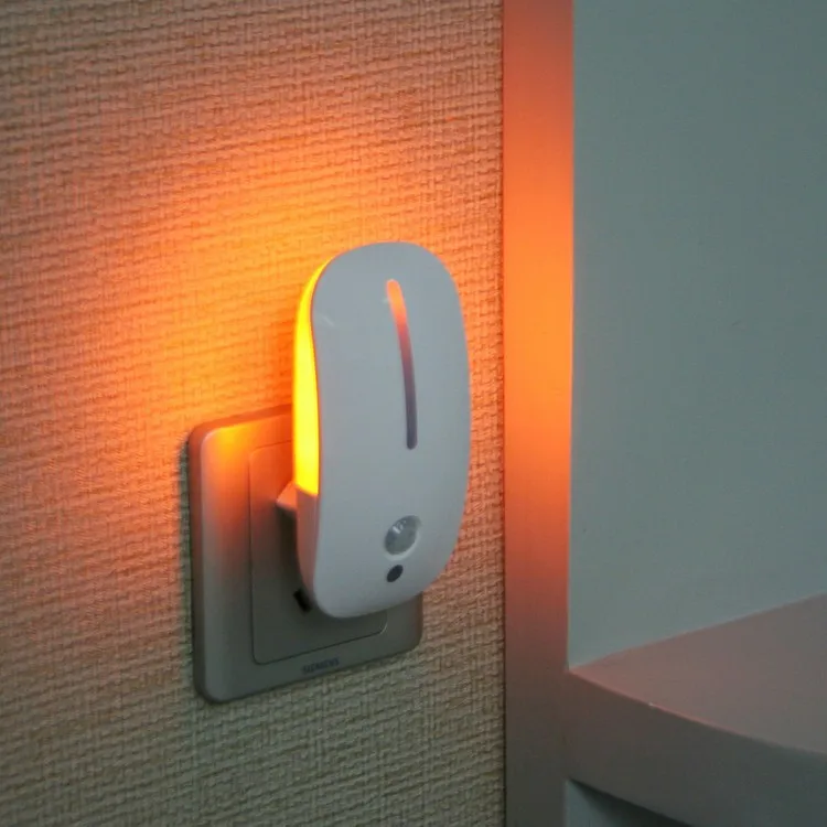 Plug In Creative Mouse LED Night Light Motion Sensor US EU Wall Smart Home Lamp Auto On/Off For Kid Bedroom Aisle Toilet