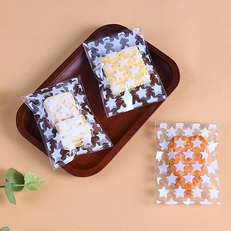 

100pcs Star Polka Dot Candy Packaging Self-Adhesive Bags Crisp And Versatile White Transparent Geometric Pattern Pastry Gift Bag
