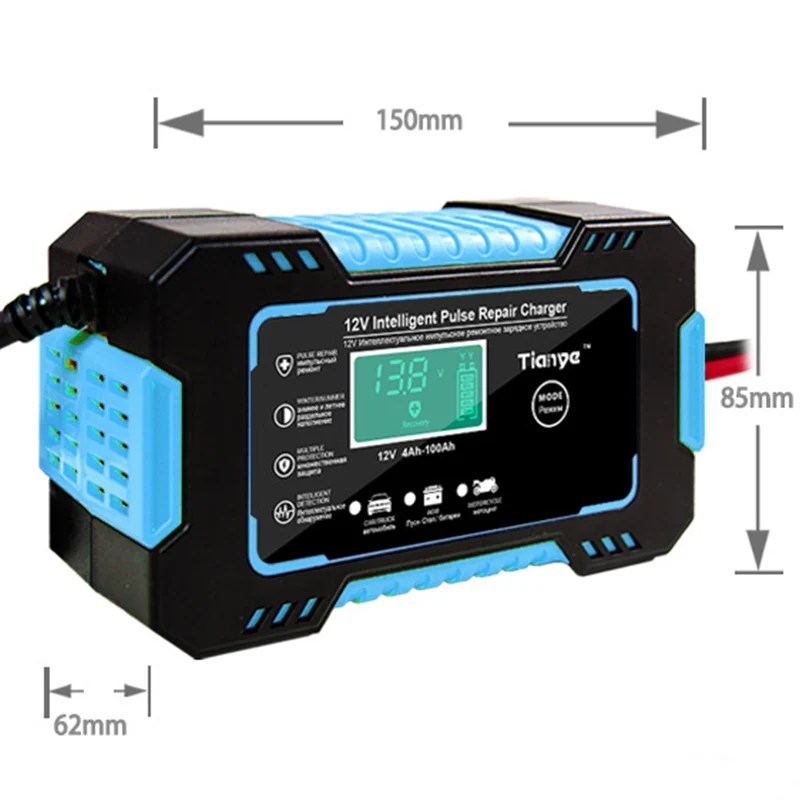 Car Battery Charger 12V Pulse Repair LCD Display Smart Fast Charge AGM Deep cycle GEL Lead-Acid For Auto Motorcycle |