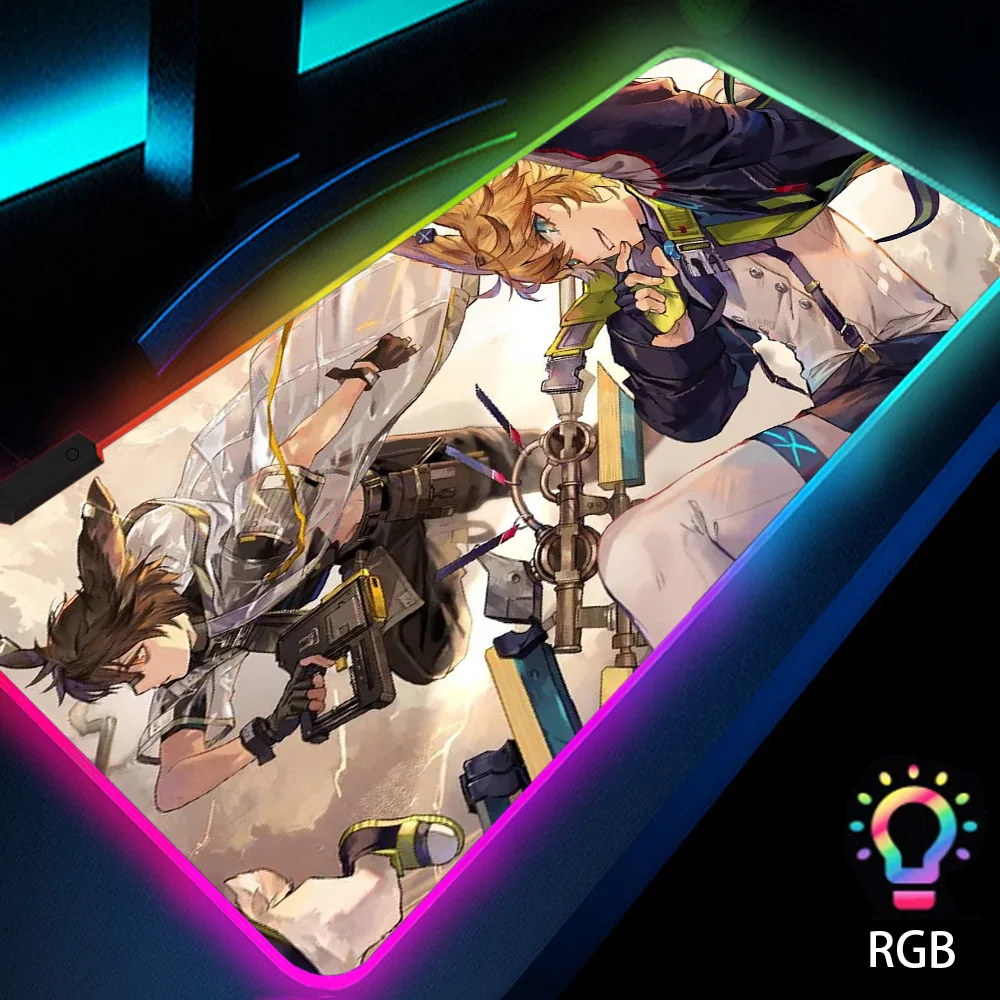 

arknights cool gaming mouse pad office desk accessories rgb luminous with backlight led xxl 900*400 big computer gamer