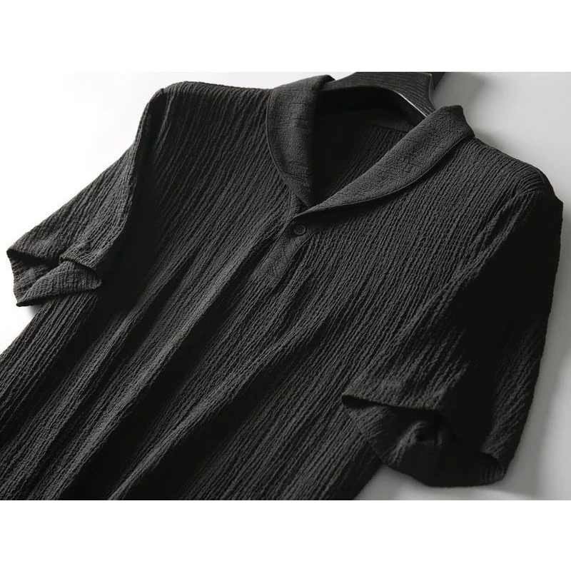 Men's Casual Two Piece Sets 2023 Summer Men Fashion Classic Shirt Solid Color Homewear Drawstring Pants Set Men Clothing Suit