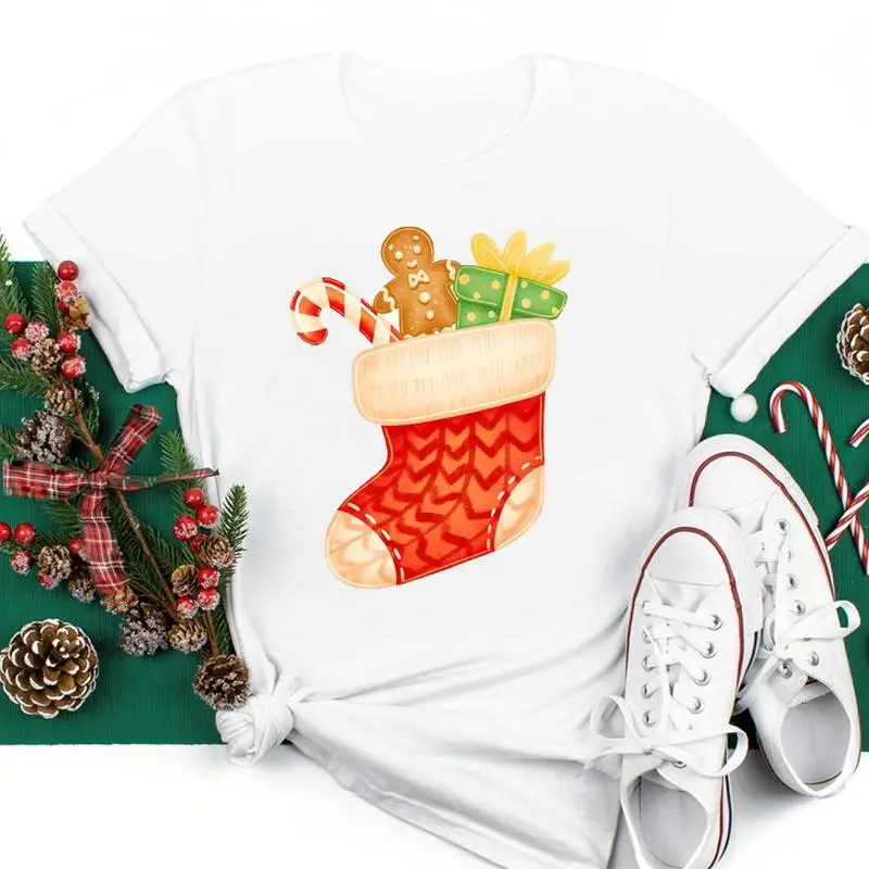 

Women Merry Christmas New Year Holiday Graphic Tees Fashion Ladies Lovely Short Sleeve Top Tshirt Festival Vacation T T-shirt