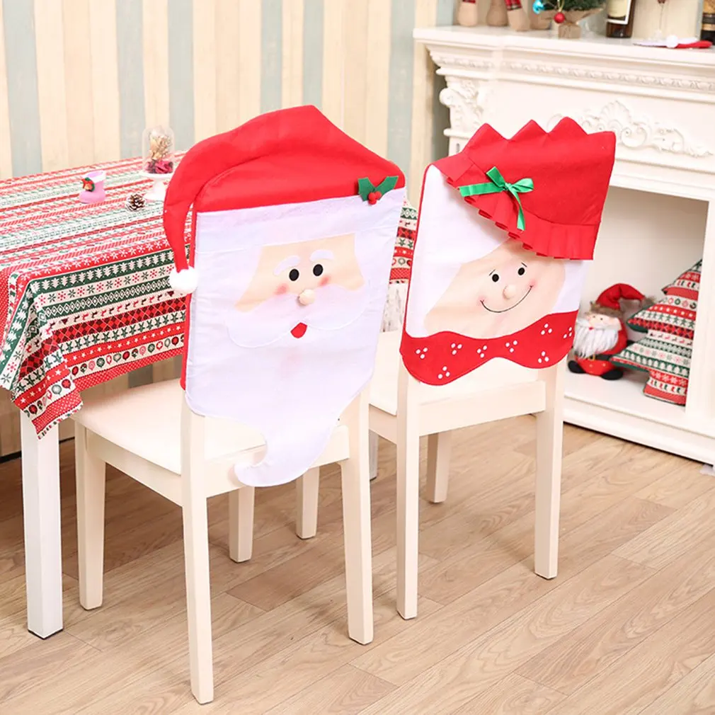 

Чехол на стул Рождественский красный с шапкой Санта-Клауса чехол на спинку стула Рождественский подарок 2021 Рождественский Декор домашнее у...